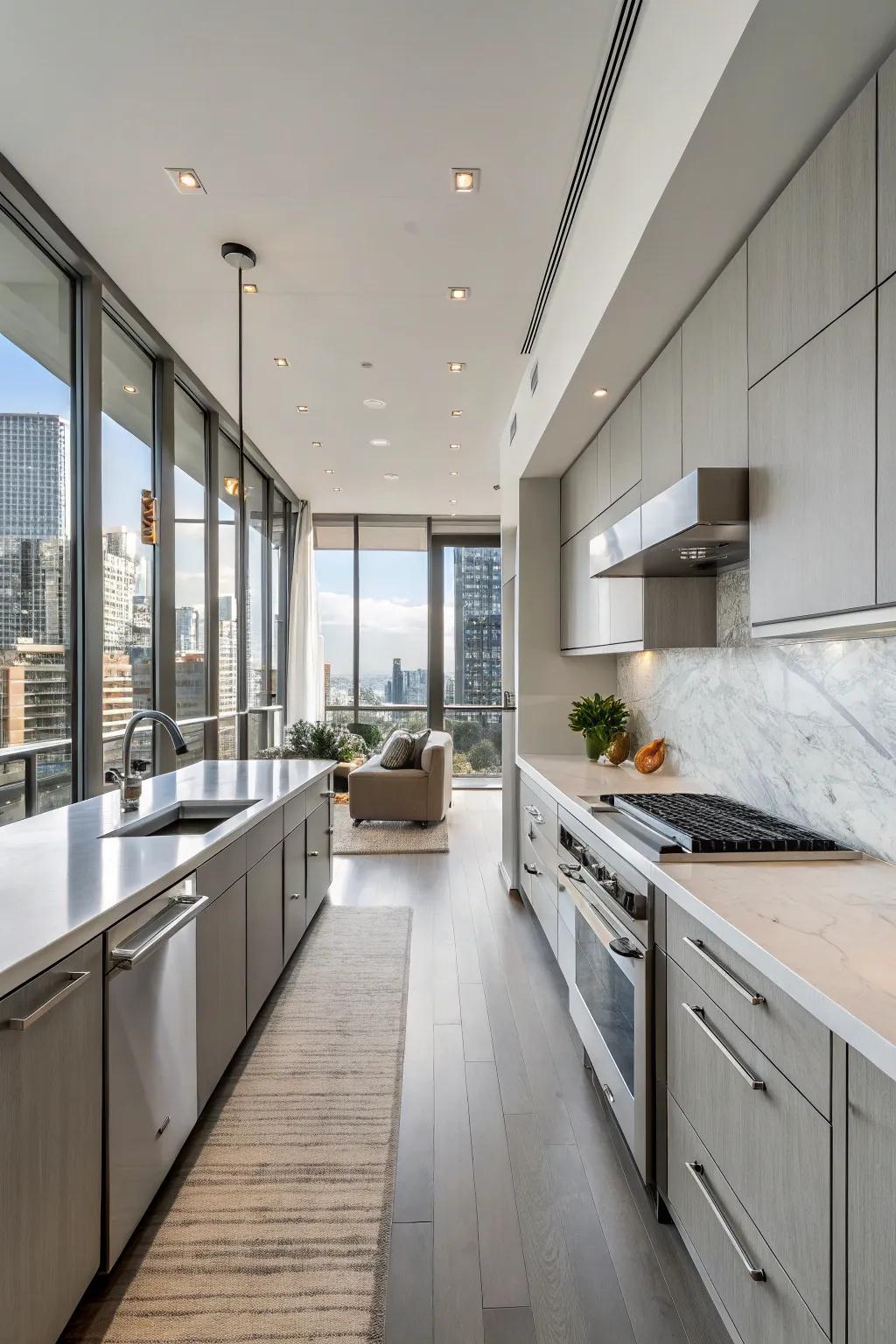 A modern condo kitchen featuring premium finishes and an open layout.
