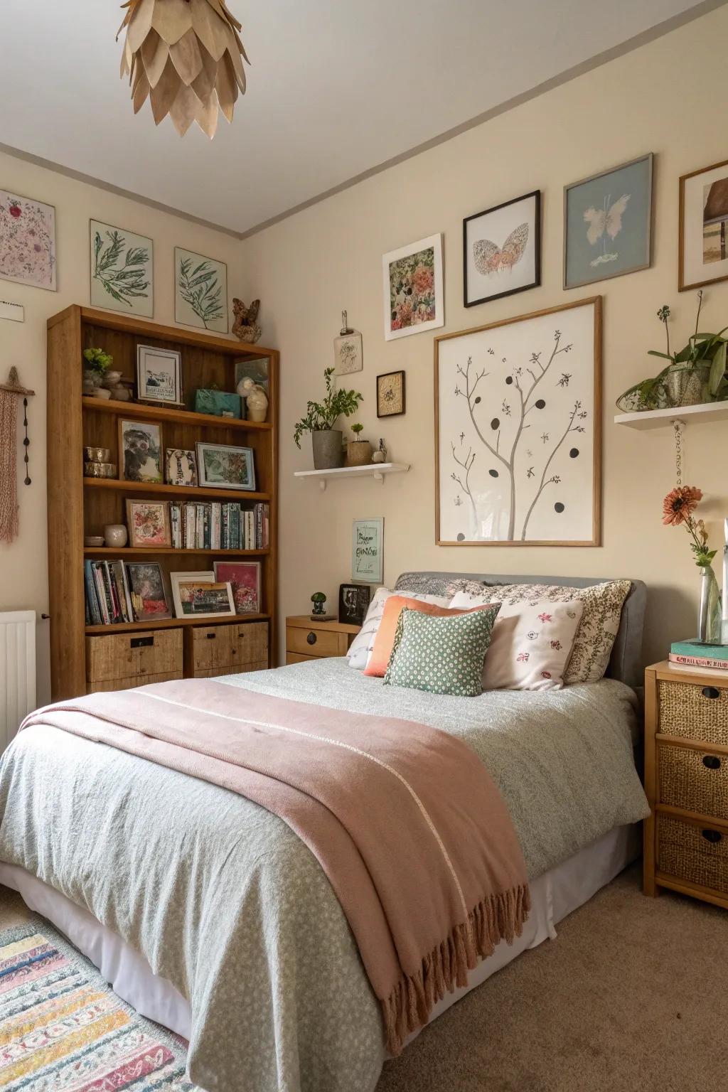 Personal embellishments incorporate cordiality and distinctiveness into the sleeping quarters.