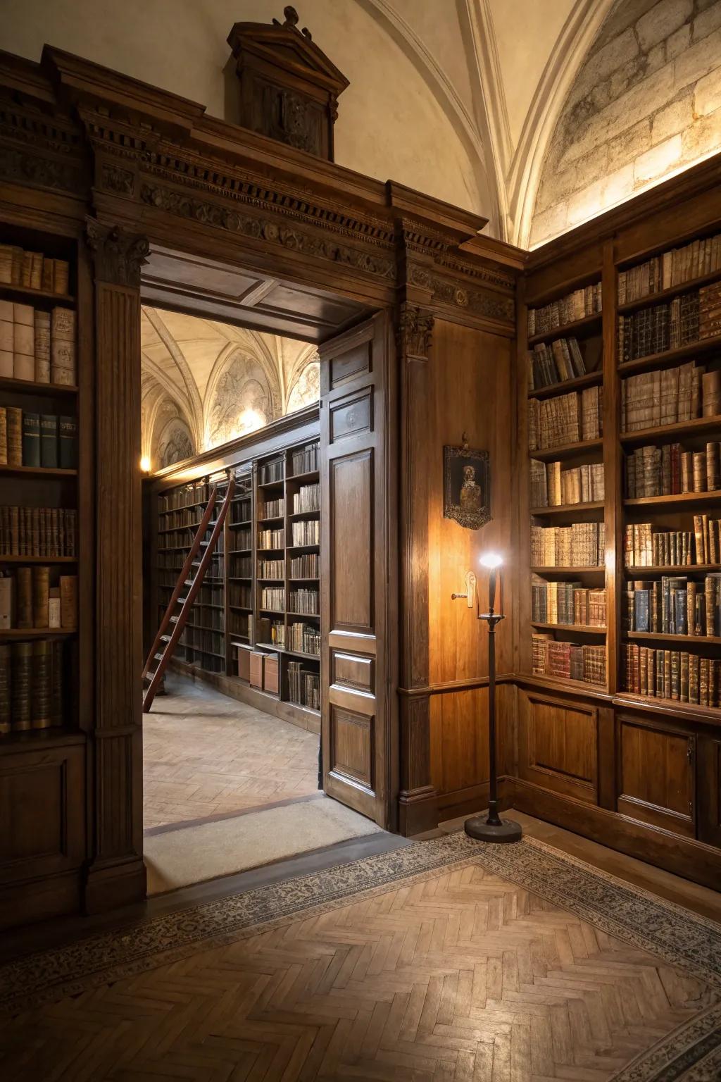 Uncover the enchantment of hidden spaces with a secret bookcase.