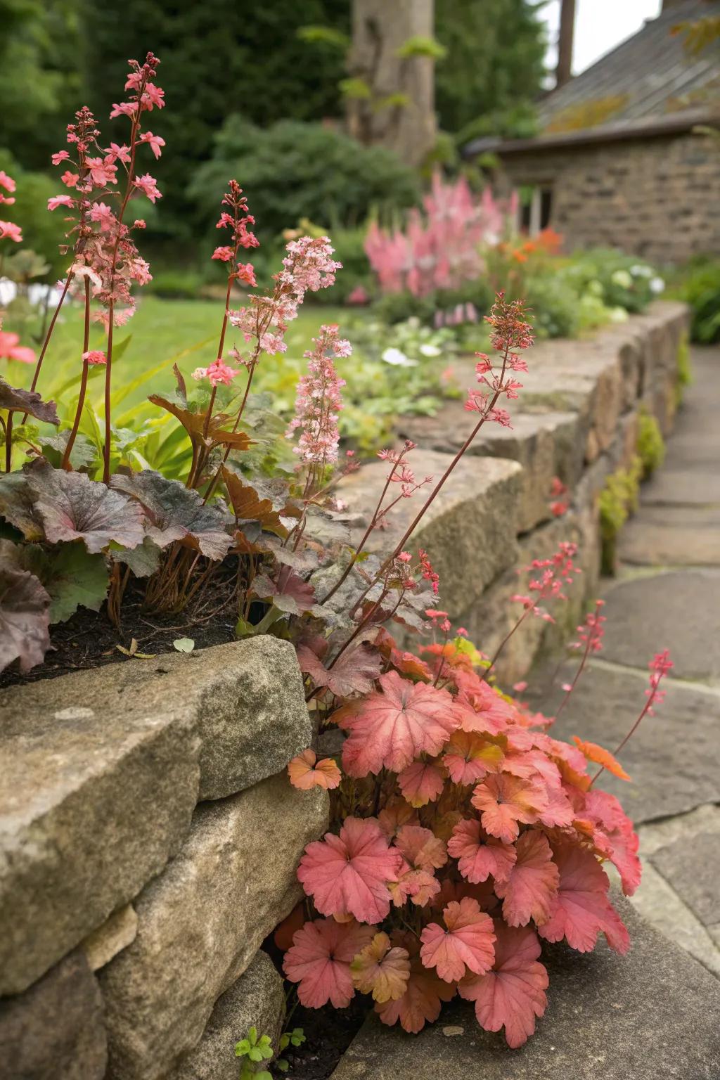 Melody chimes introduce vibrant tones to a garden's stone element.