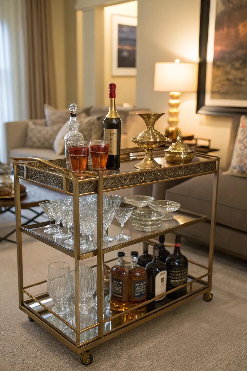 With a chic bar cart, infuse your corner with sophistication.