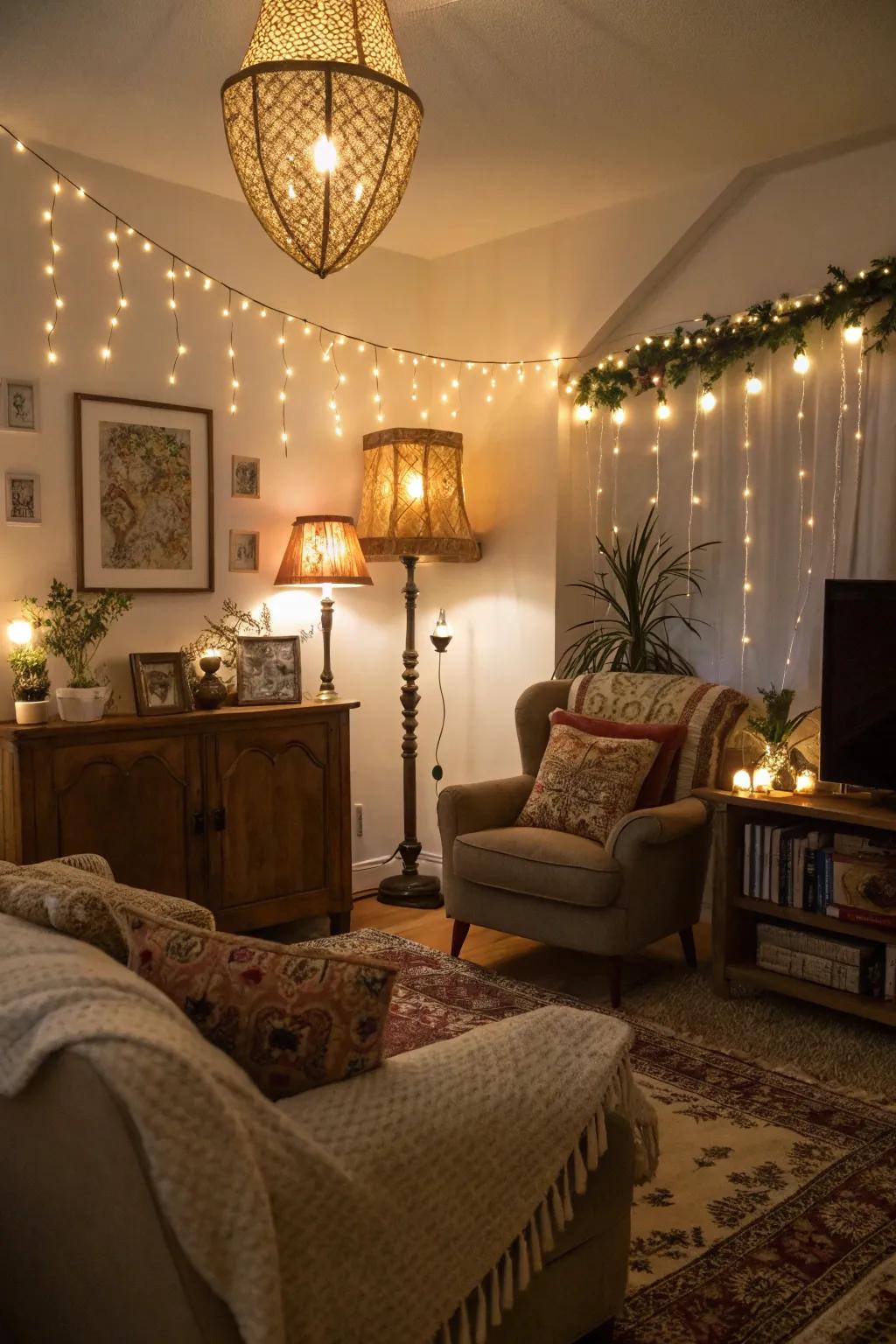 A living space glowing with gentle, inviting ambient illumination.