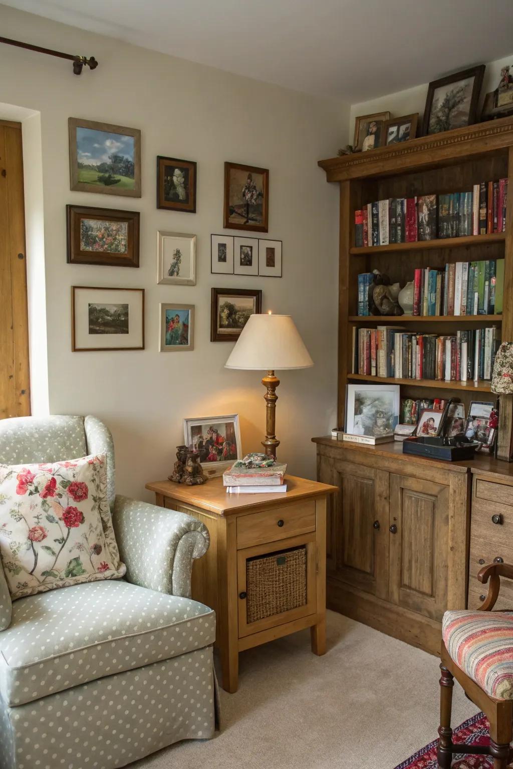 A cozy room filled with personal accents for a lived-in sensation.