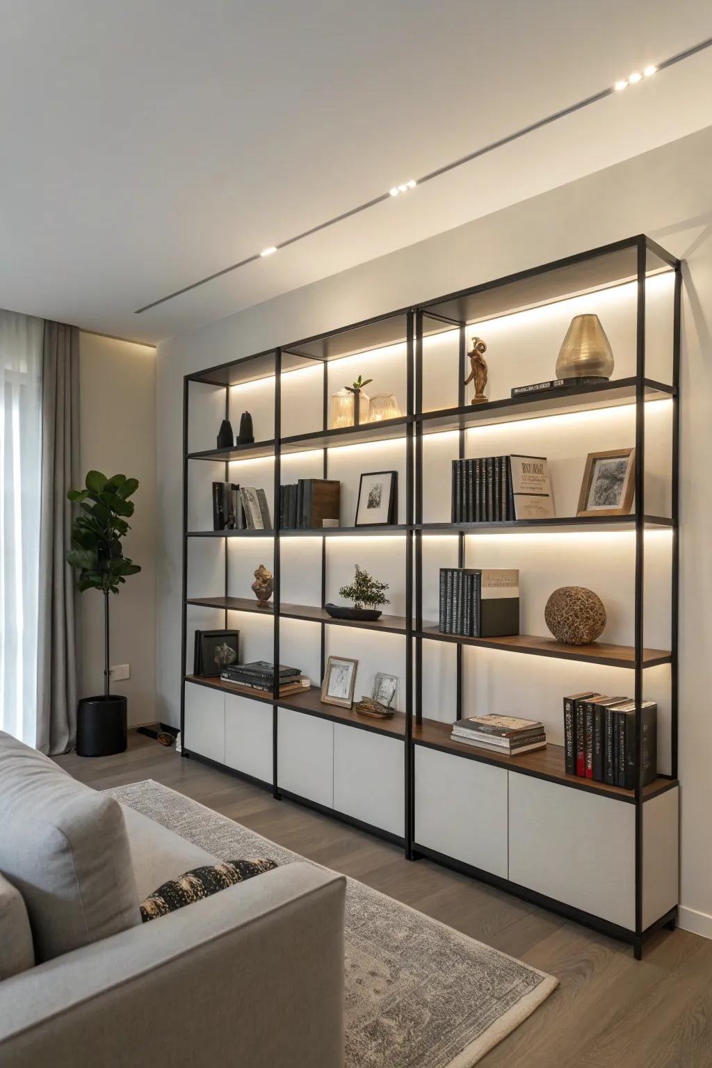 Minimalist bookshelves emphasize elegance and simplicity.