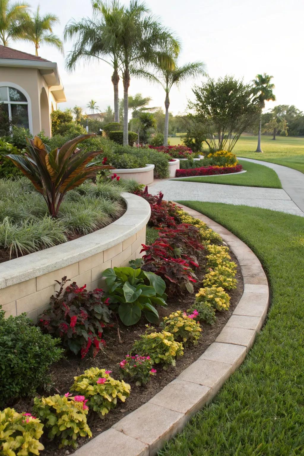 Curved planting designs yield a natural and seamless landscape aesthetic.