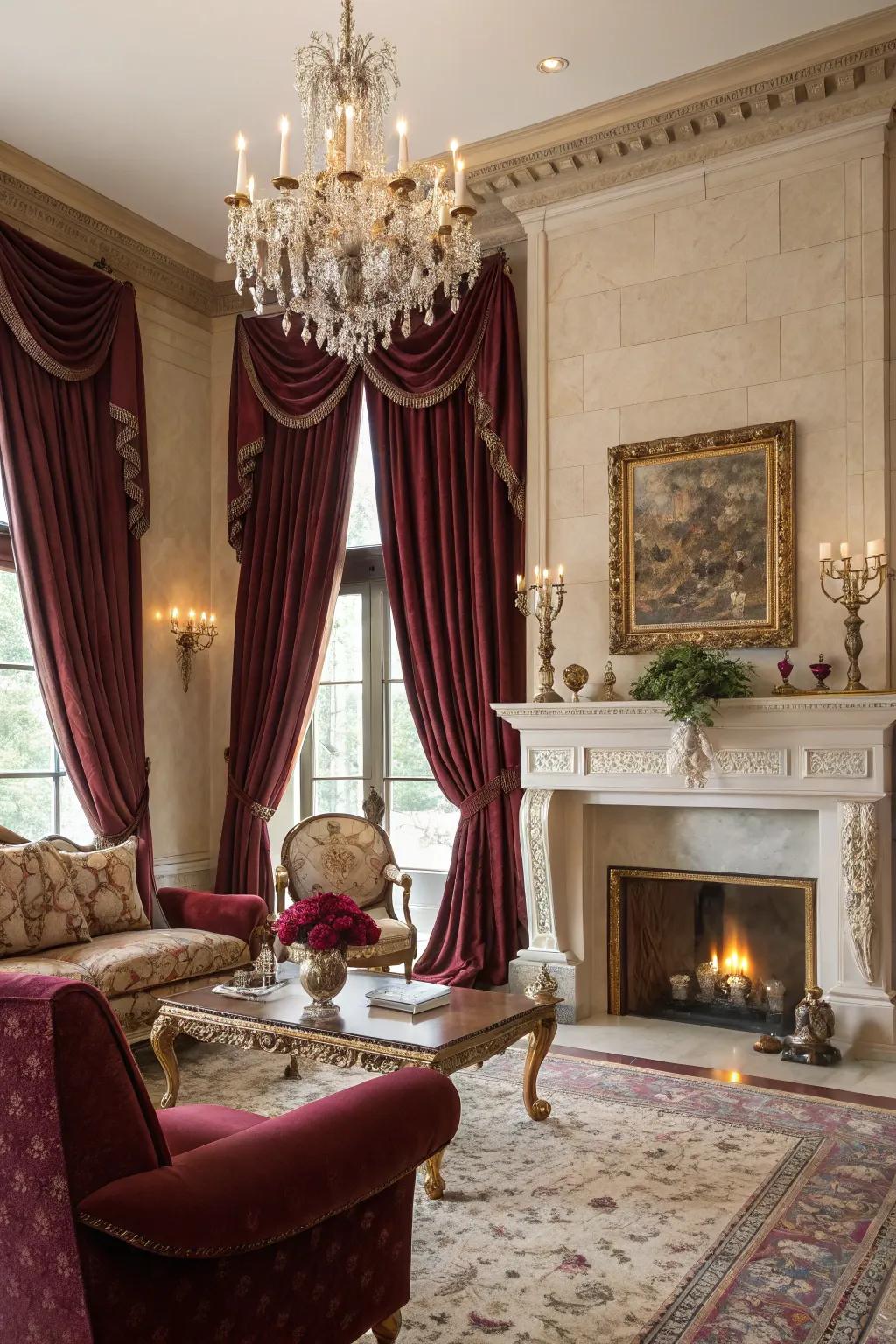 Velvet drapes impart richness and warmth to any setting.