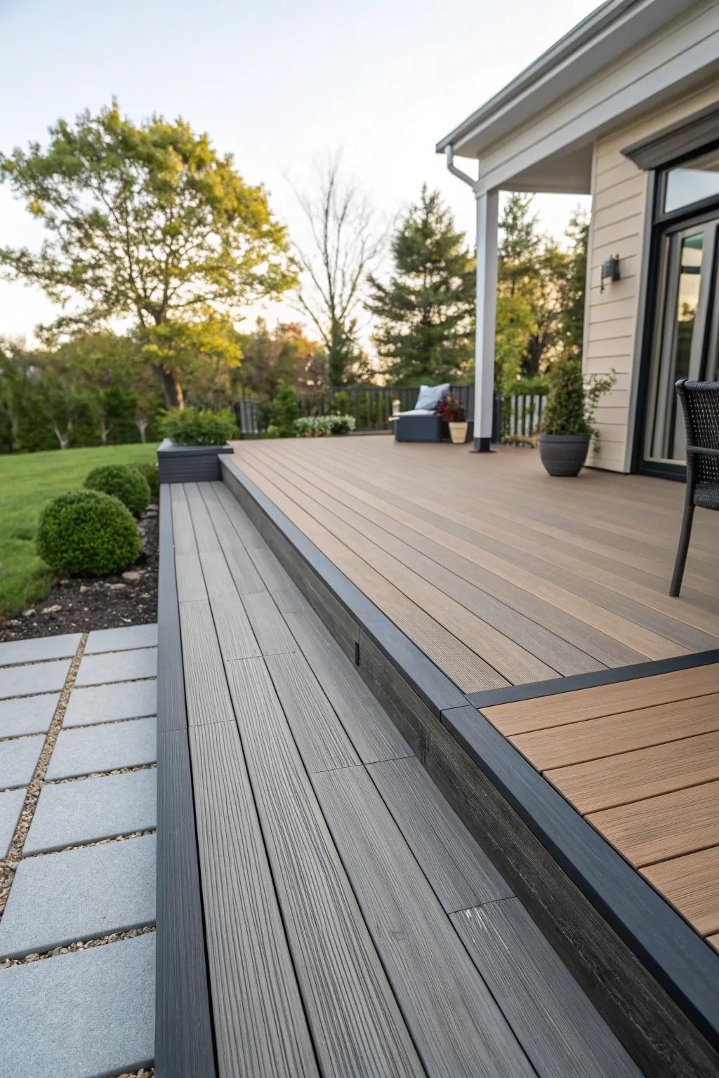 A blend of materials infuses character and longevity into your deck.