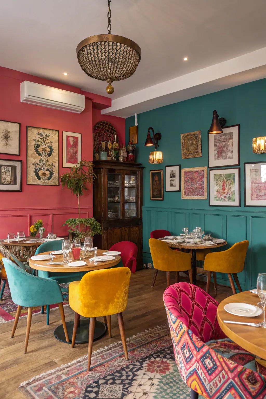 An eclectic blend makes dining spaces lively and distinct.
