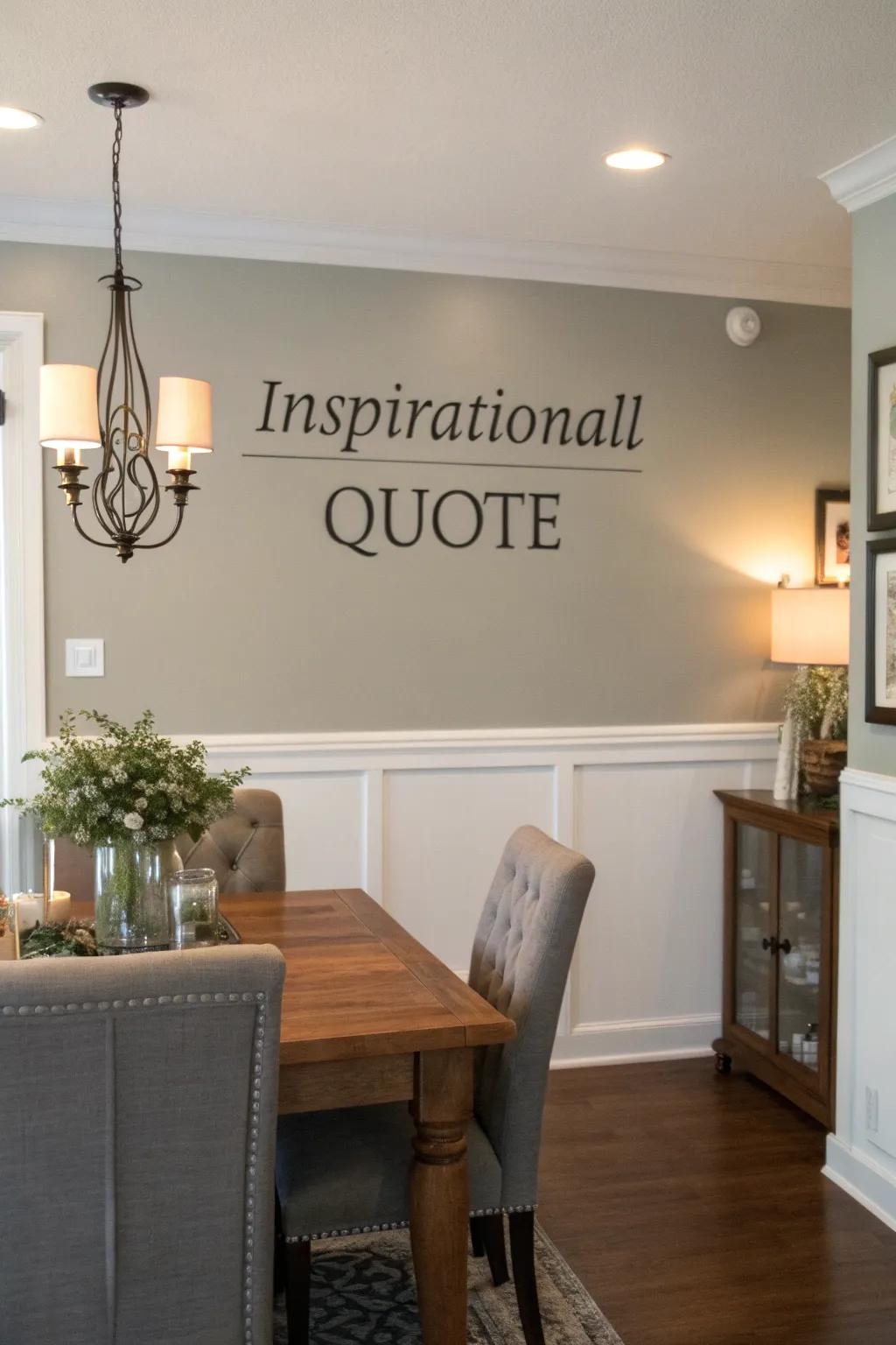 Typographic artistry infuses a personal and inspirational element into the dining space.