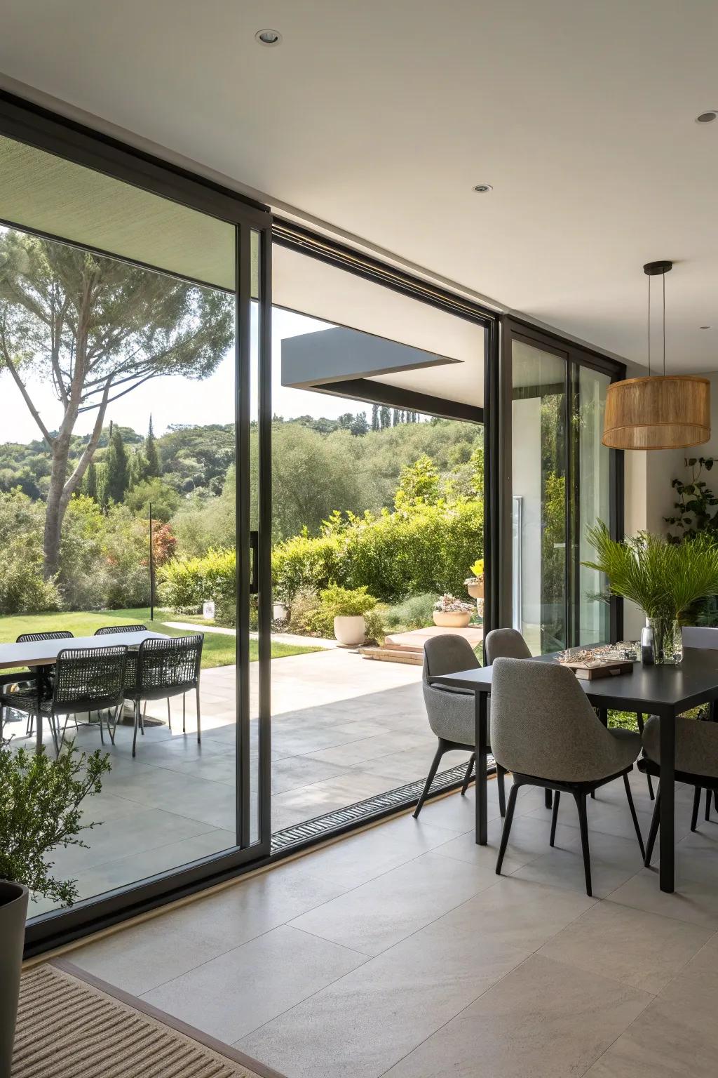 Expansive areas fashion a seamless transition between your dining space and the outdoors.