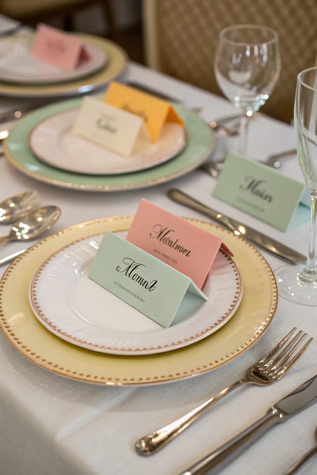 Achieve uniformity through coordinated colors in name cards.