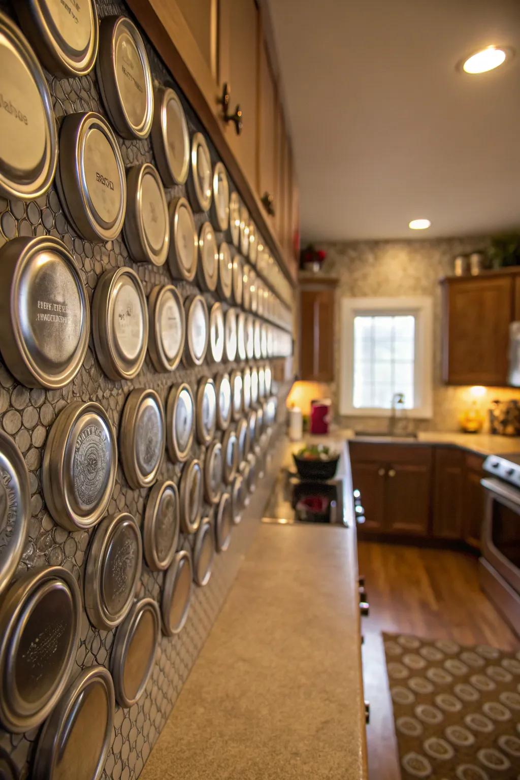 Bottlecap coverings reinvented for an industrial chic appearance.