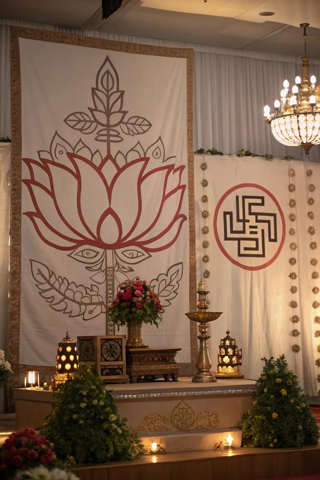 Classic symbols enrich the scene with cultural significance.