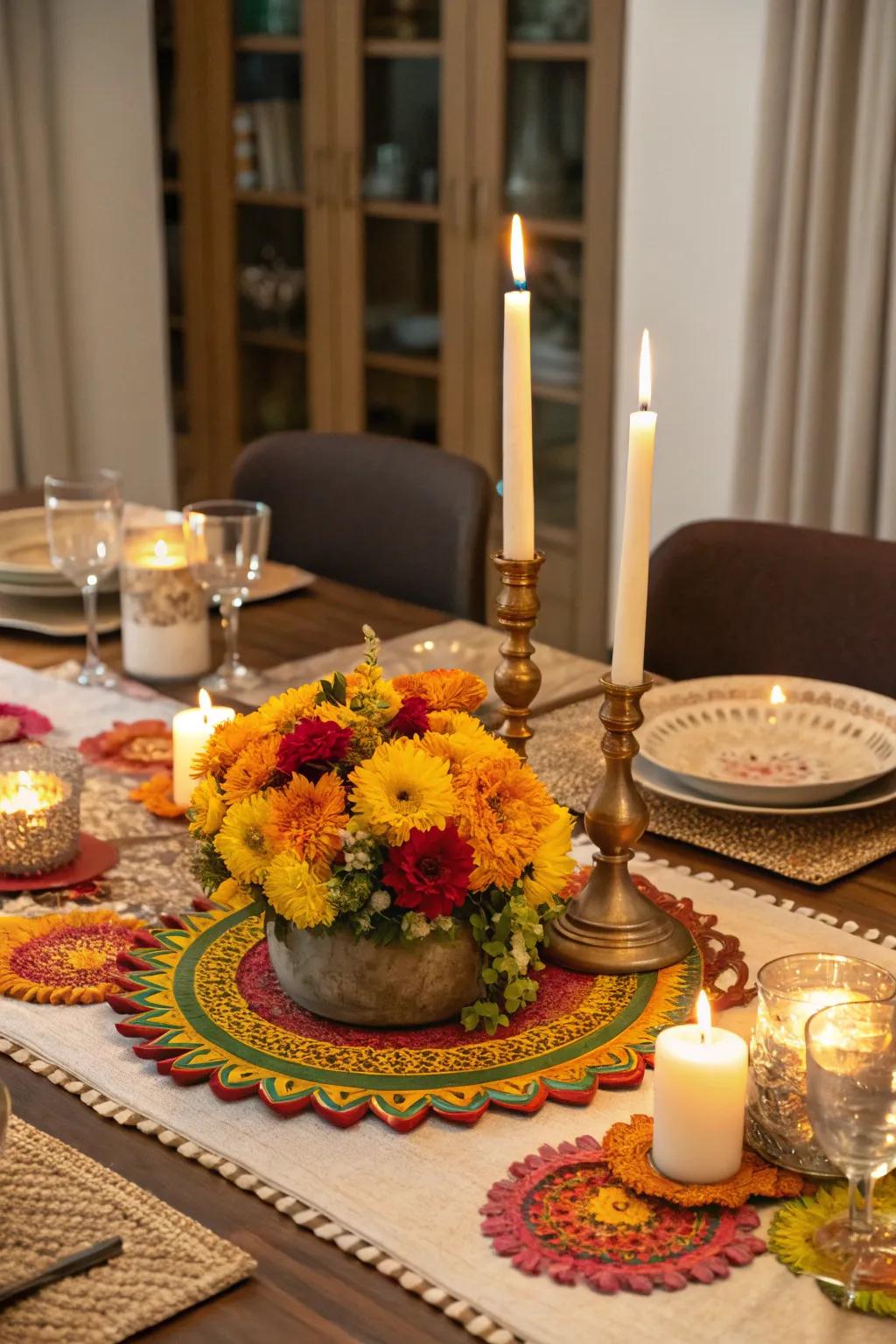 A stunning centerpiece elevates any Diwali table.
