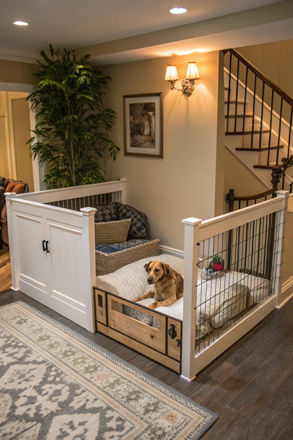 A functional dog partition inclusive of integrated comforts crafted for your pet.