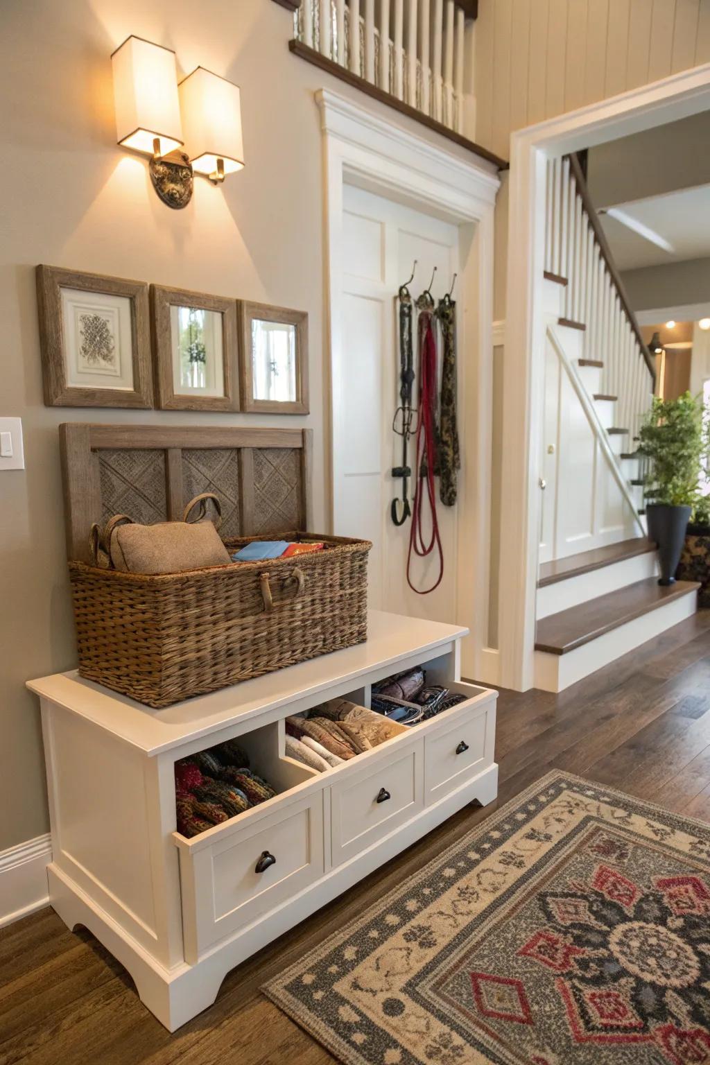 Rapid access storage conveniently located by the entrance.