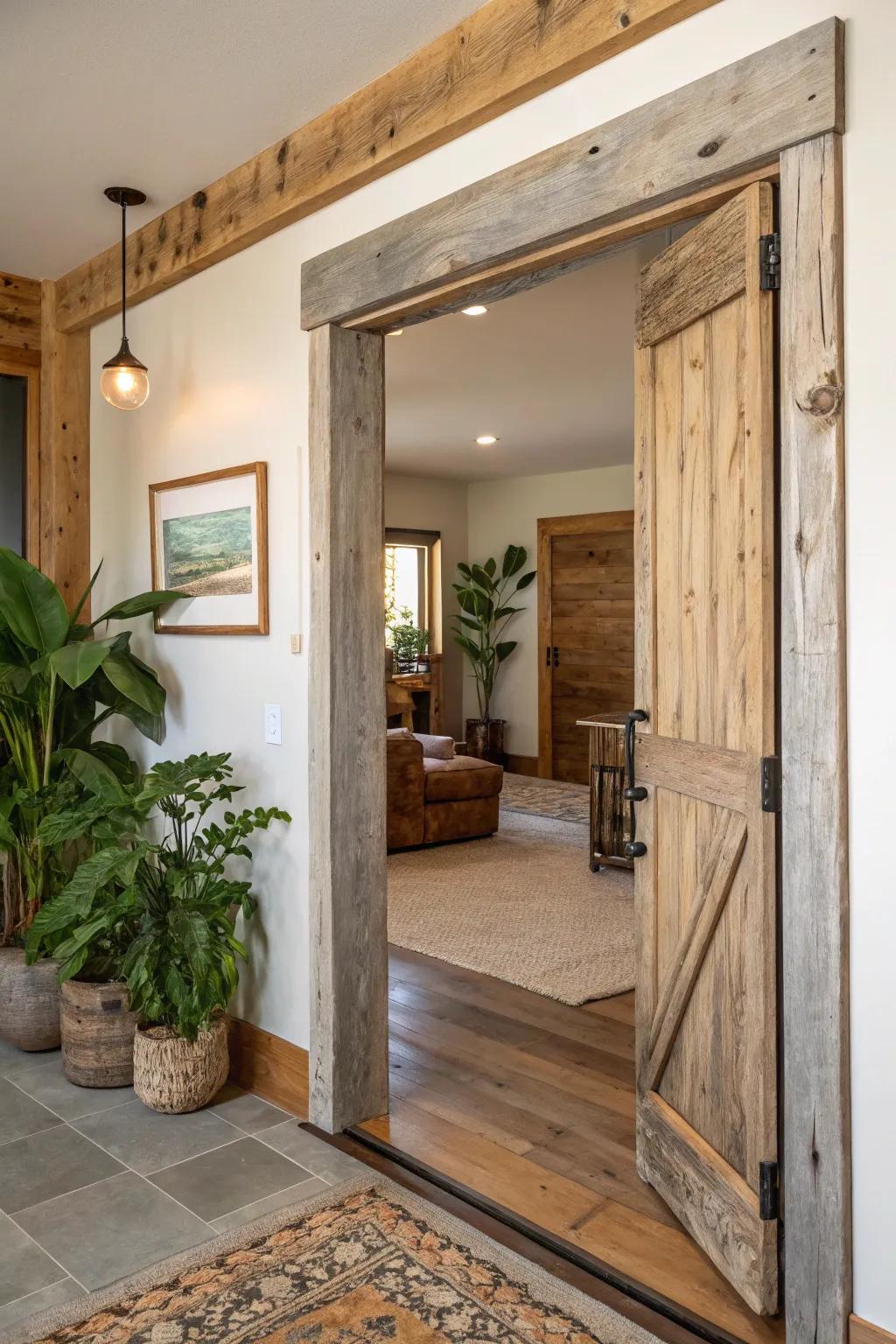 Reclaimed timber trim imparts environmentally conscious charm to this mindful living space.