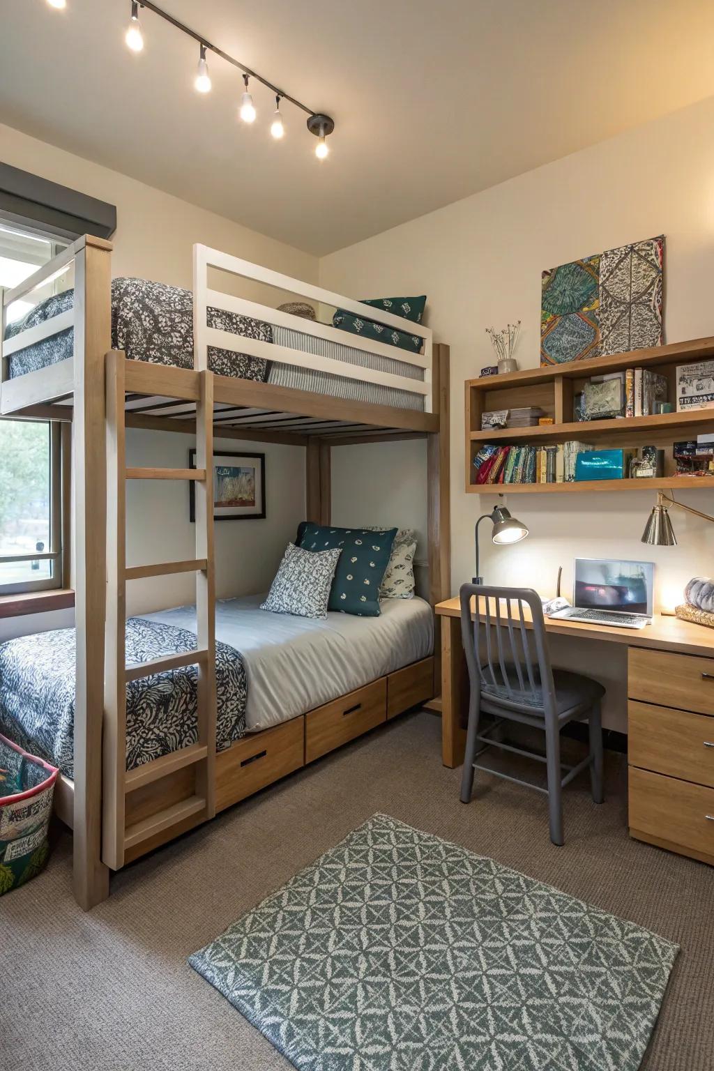 Bunk beds free up the room for other activities.