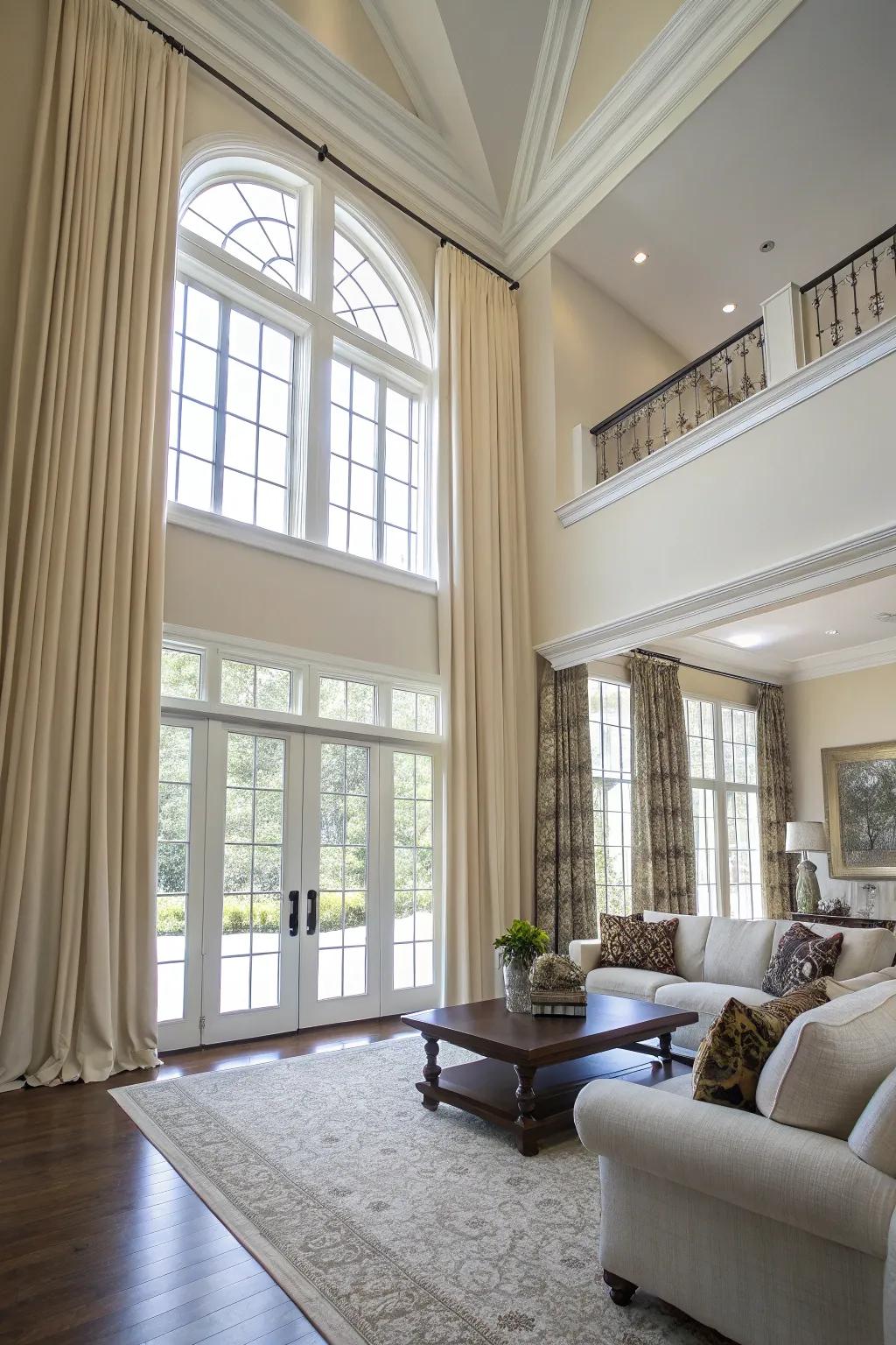 Ceiling-mounted rods amplify the perceived height of a room.