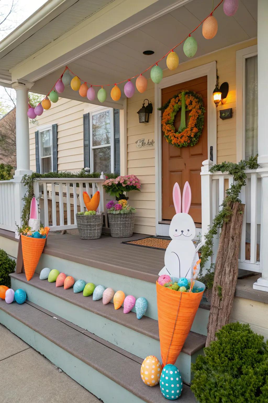 Carrot decorations offer a playful salute to Easter bunnies.