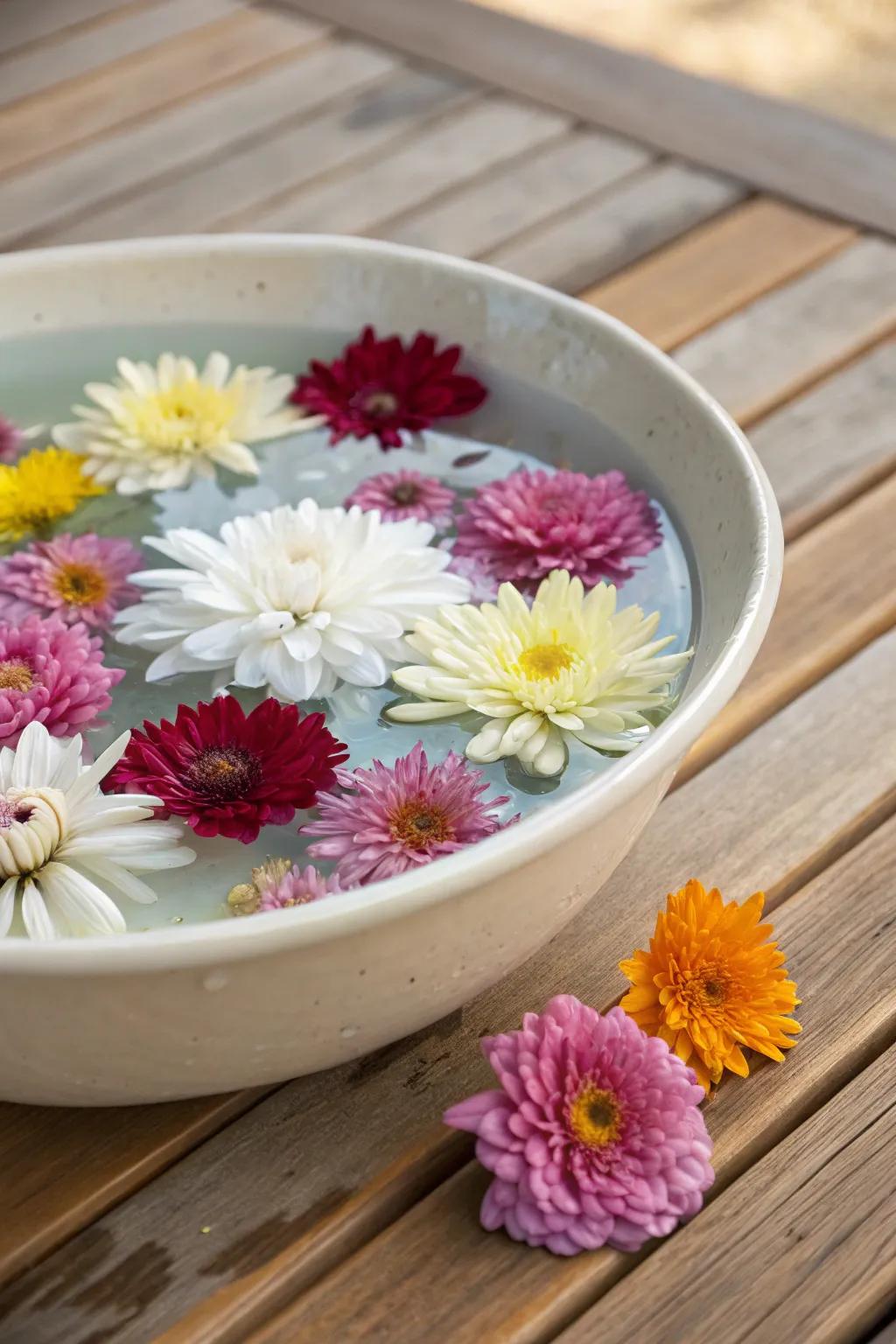Floating flowers present a tranquil and elegant display.