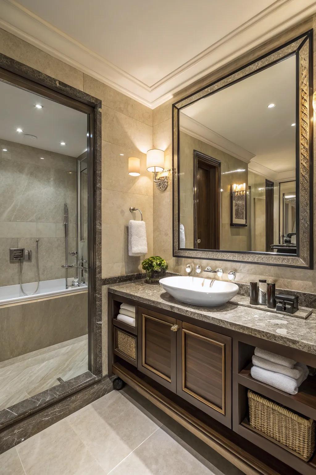 Designer fittings contribute an element of class to this refined bathing area.