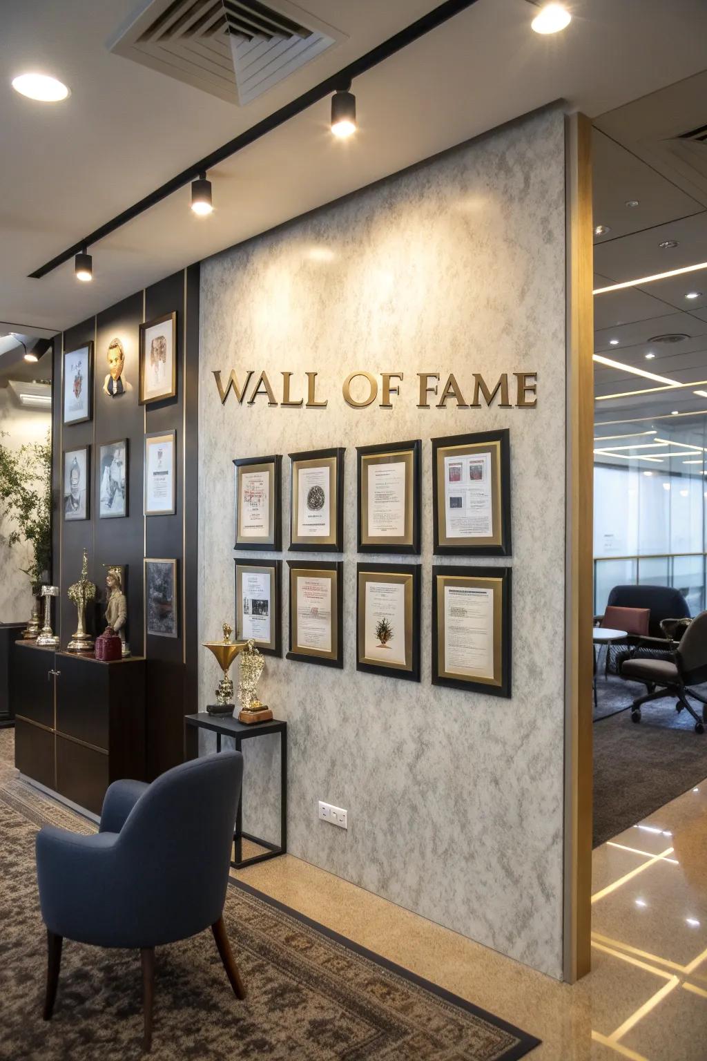 A celebrated Wall of Fame recognizing high-achieving employees.