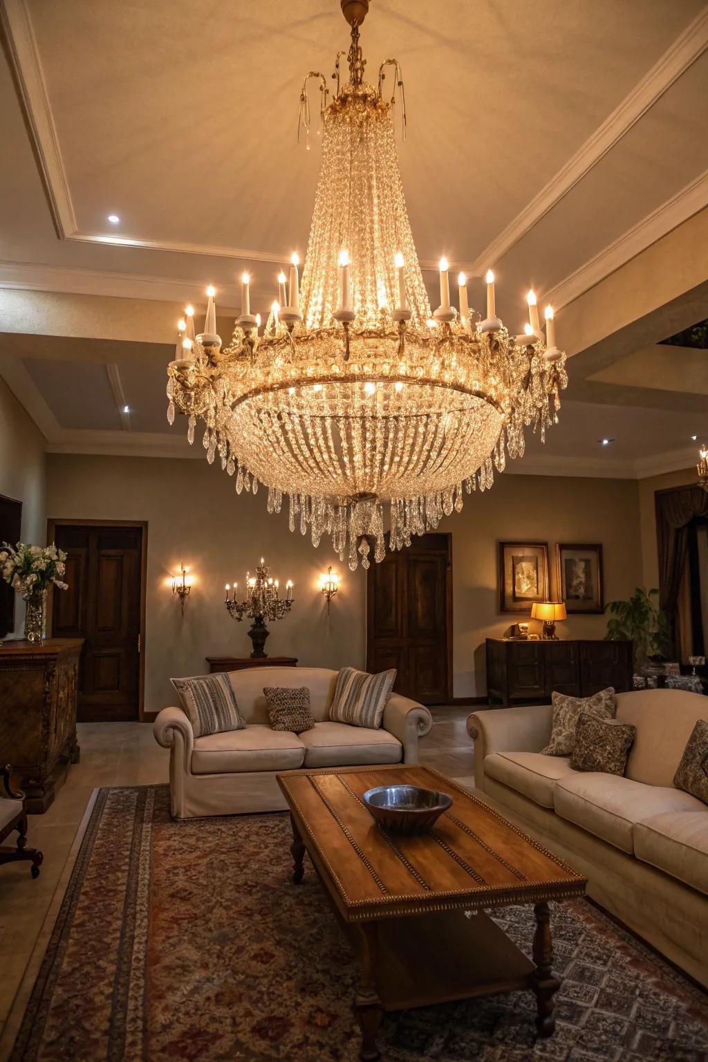 Elaborate lighting fixtures bestow elegance upon any chamber.