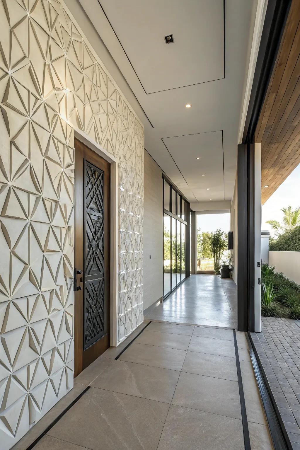 Make a modern statement with geometric wall finishing patterns.