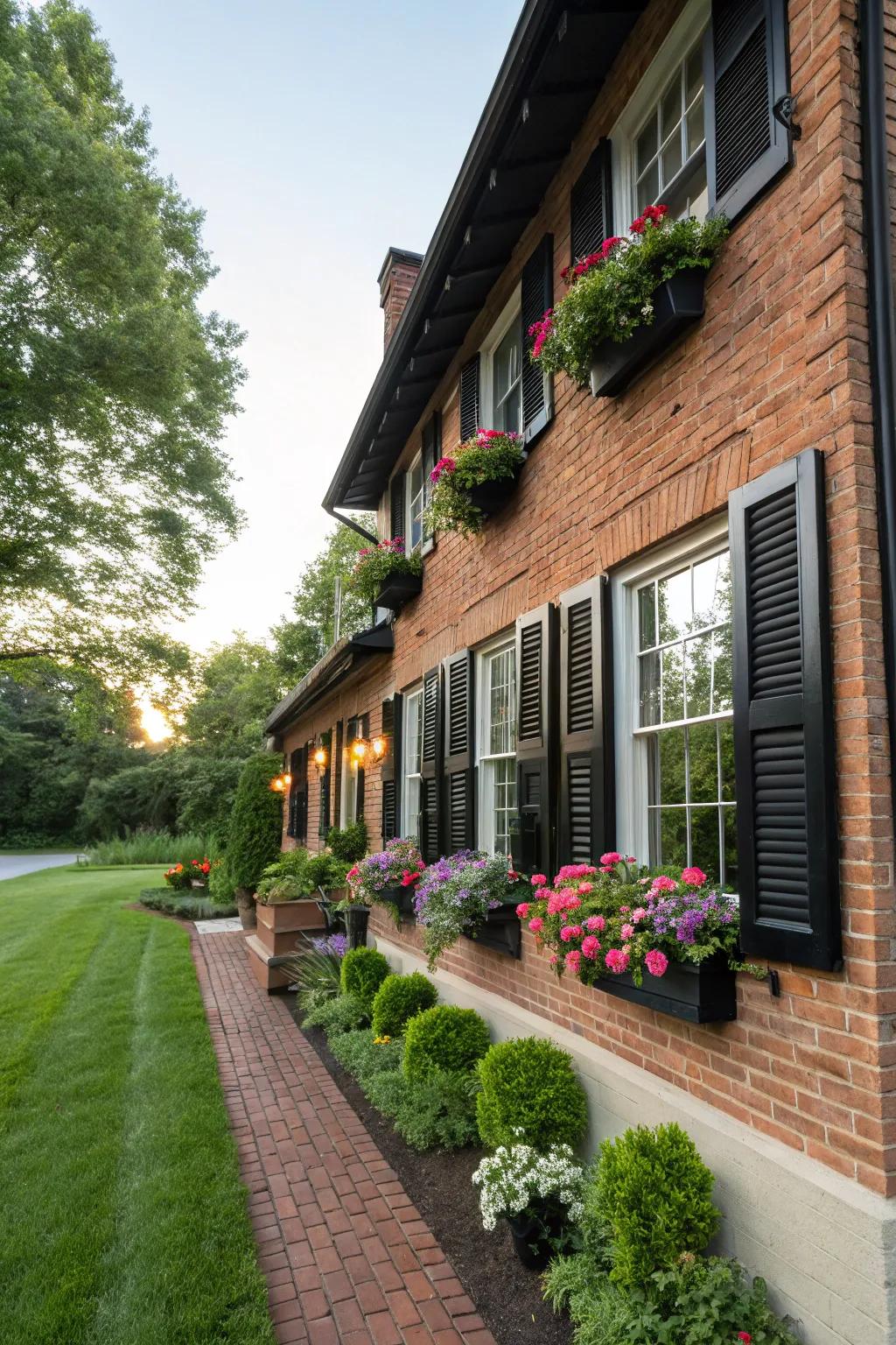 Window treatments infuse sophistication and charm into brick houses.
