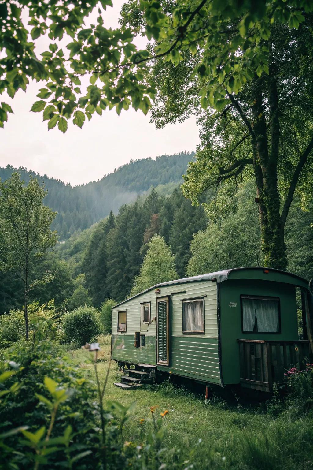 Verdant woodland crafts a serene, natural refuge.