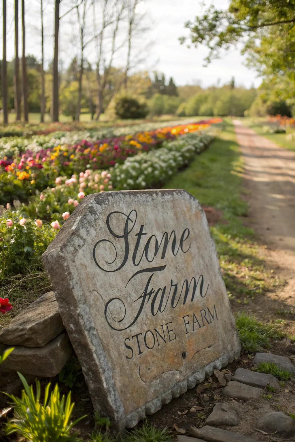 An etched stone sign that extends ageless refinement and resilience.