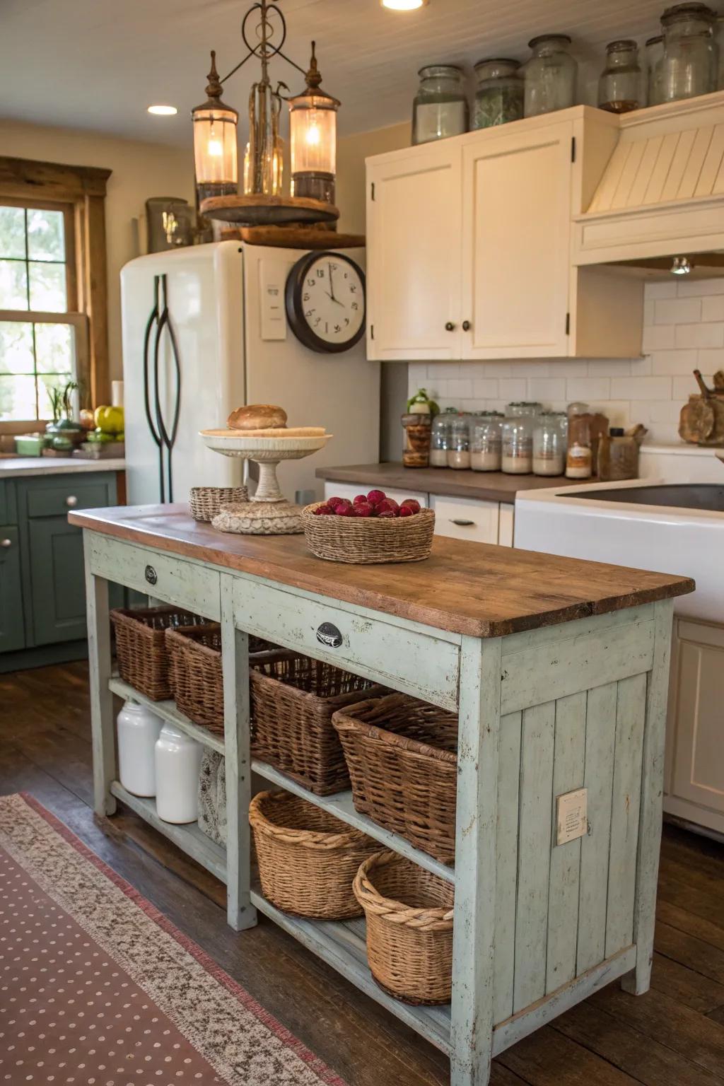 Blend raw wood with chalk finish for a harmonious kitchen design.