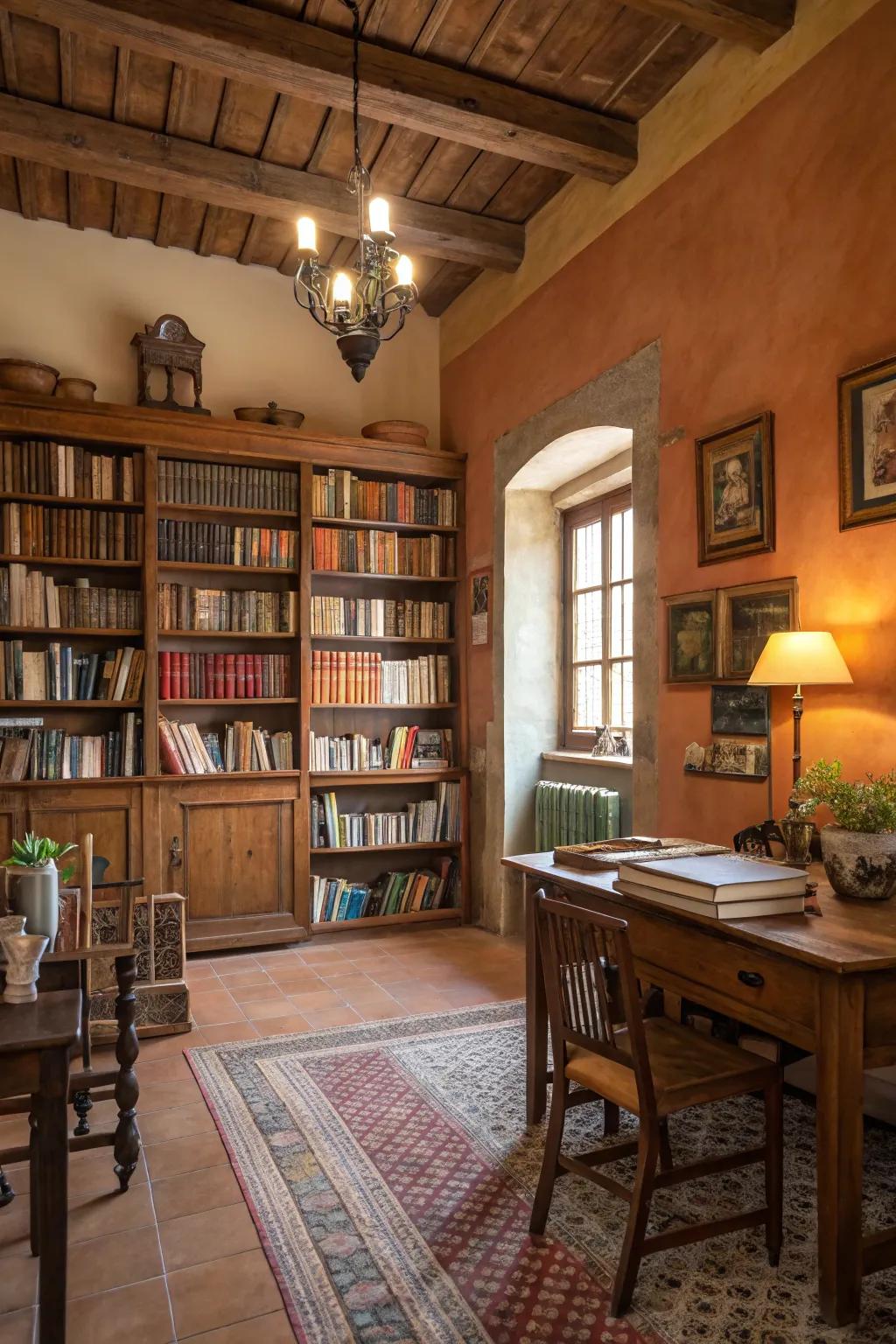 Earthy tones on the walls establish a tranquil and welcoming ambiance.