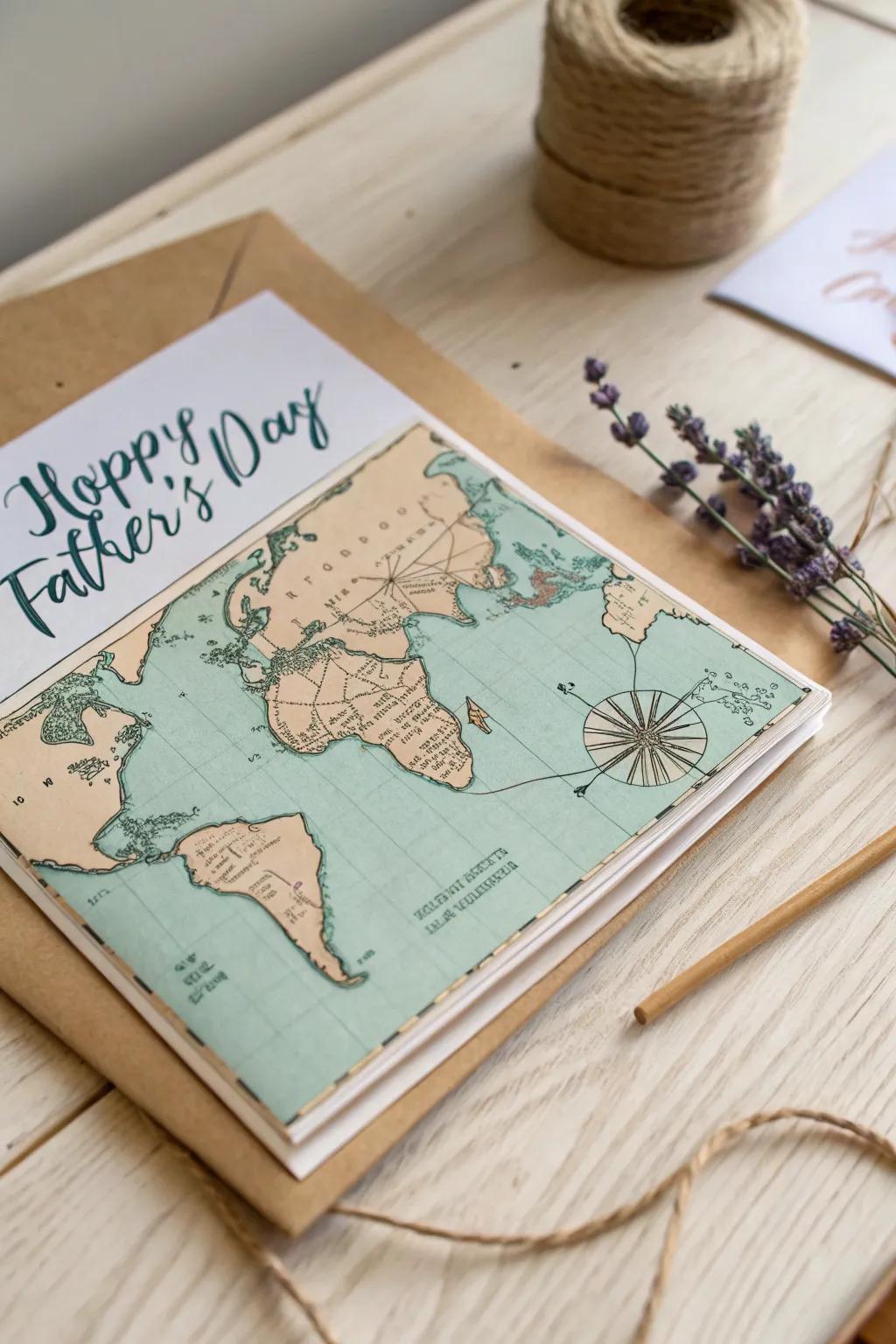 <strong><em>Forge a heartfelt odyssey for Dad with a map-themed card that resonates with his penchant for adventure and treasured reminiscences.</em></strong>” loading=”lazy” class=”pimg”>
	</picture><figcaption><strong><em>Forge a heartfelt odyssey for Dad with a map-themed card that resonates with his penchant for adventure and treasured reminiscences.</em></strong></figcaption></figure>
<p>Employ a map depicting a locale of significance to Dad in crafting the card. This concept proves impeccable for fathers who cherish travel or possess a favored retreat, imparting a nostalgic nuance.</p>
<h3>May just do the trick:</h3>
<ul class=