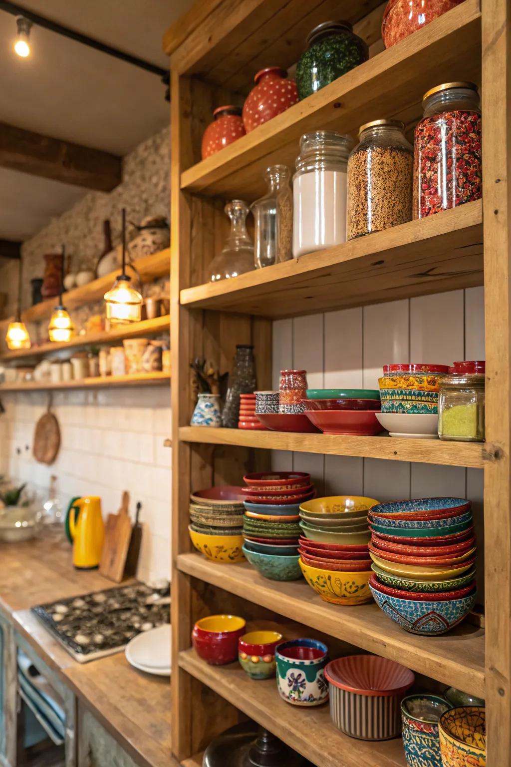 Stylish and practical: Open shelving presenting your cooking area essentials with flair.