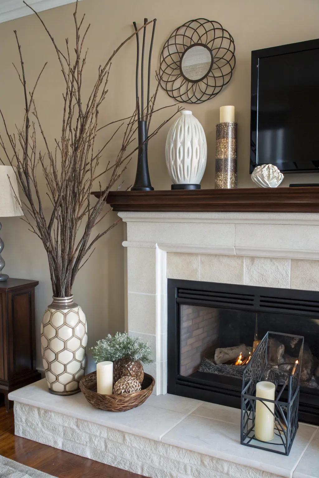 Asymmetry adds a vibrant, modern flair to your fireplace's aesthetic.