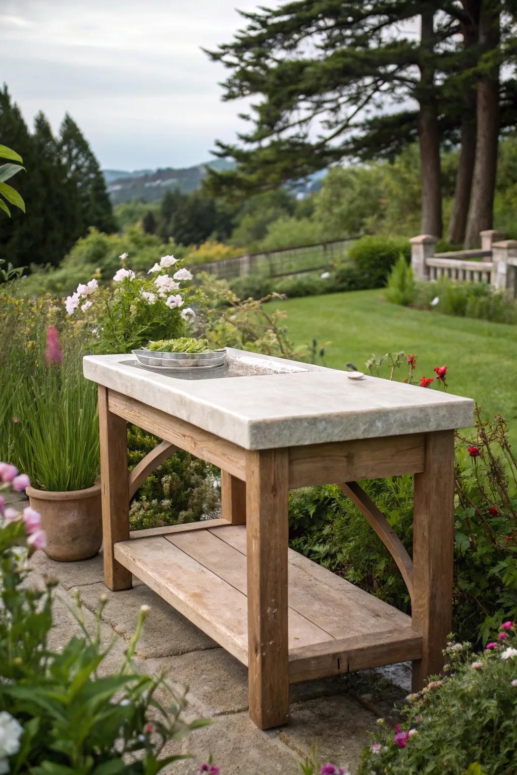 A distinctive stone surface makes for a gorgeous and functional workstation.