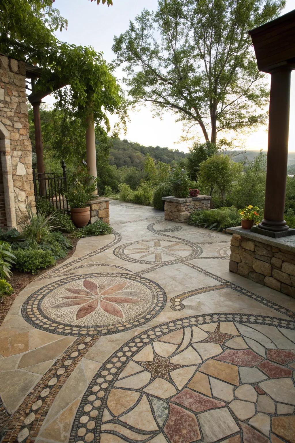 A flagstone patio distinguished by a captivating stone scheme.