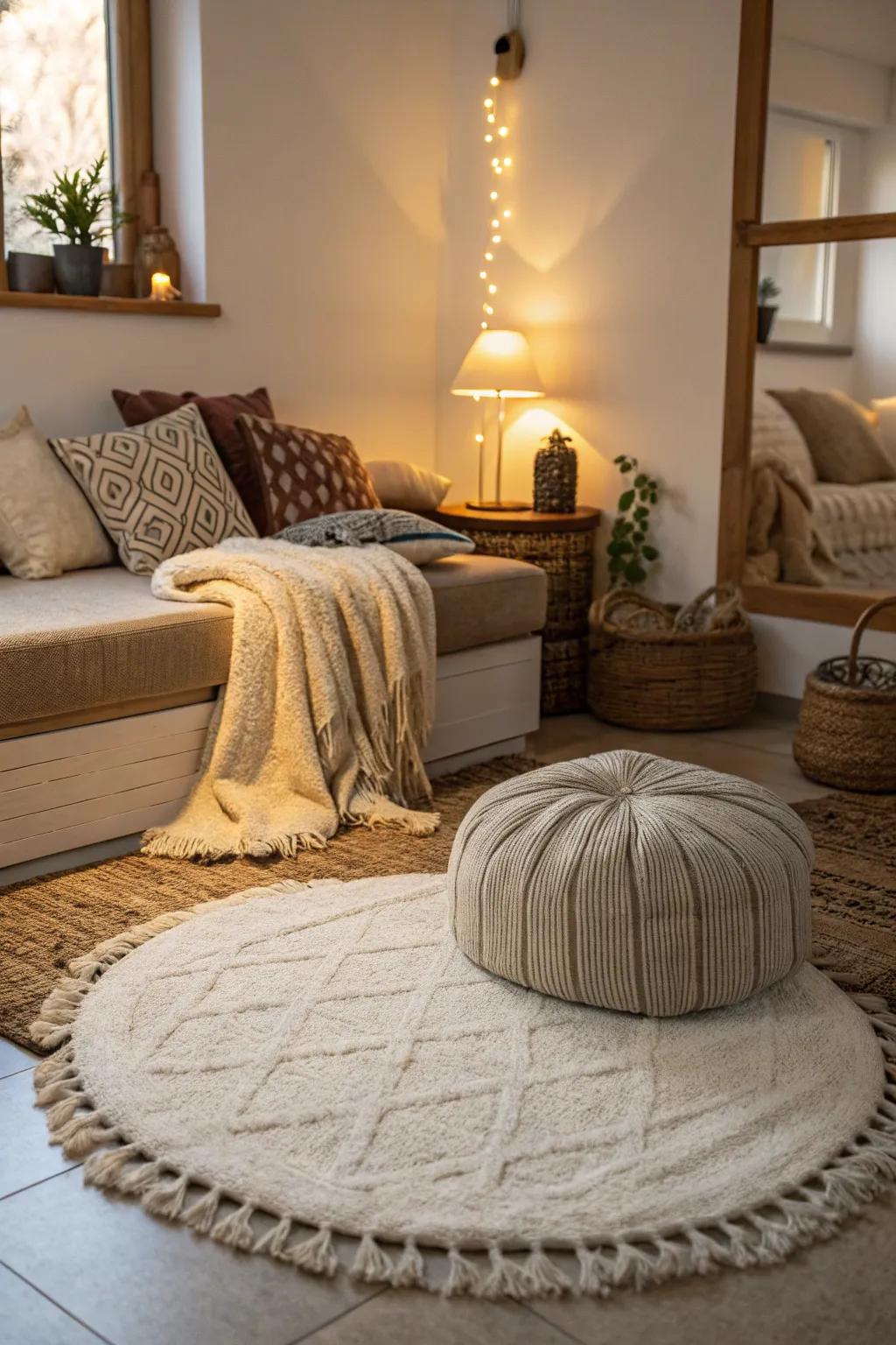 Lavish floor coverings beckon relaxation and envelop you in comfort.