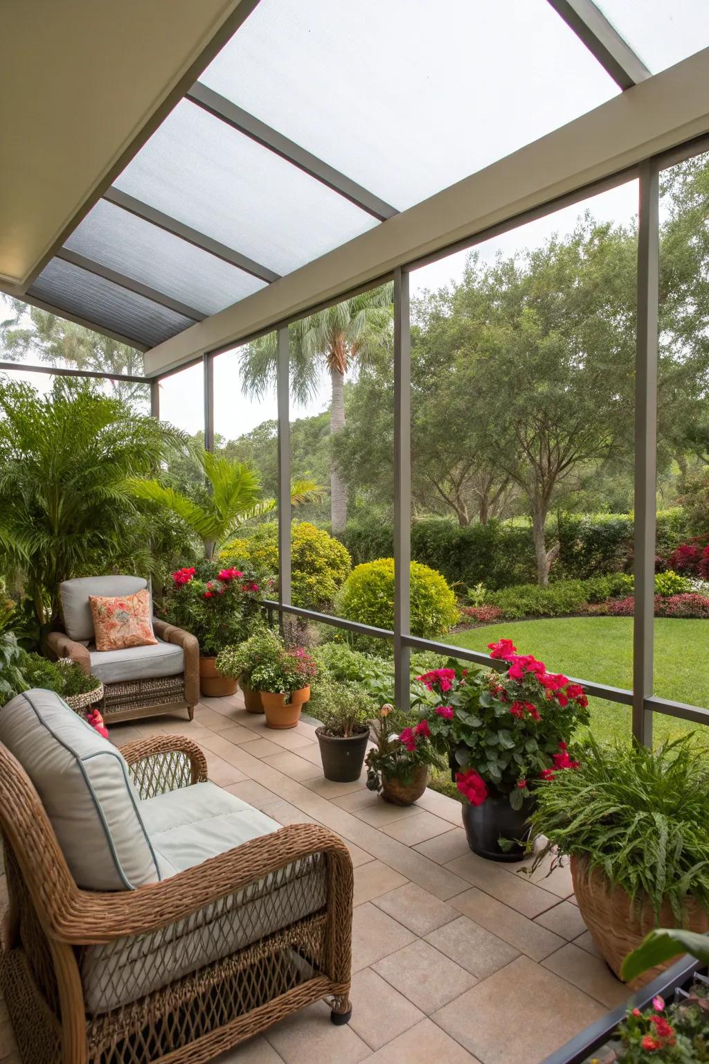 Comfortably enjoy the outdoors with the inclusion of screened enclosures.