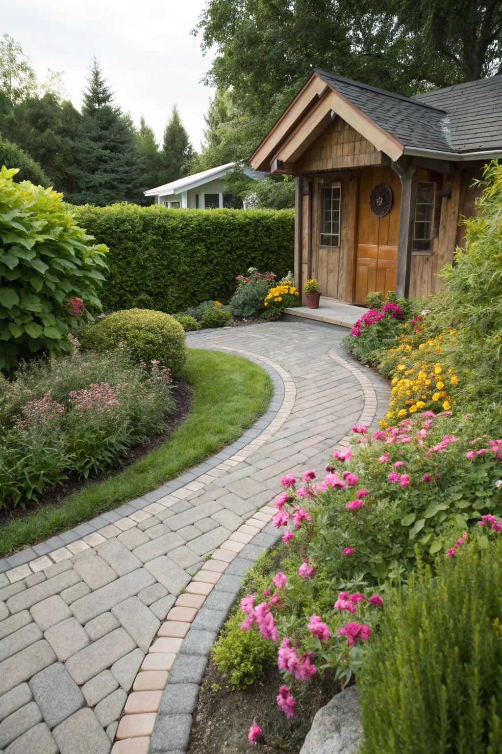 Curvilinear pathways infuse a graceful fluidity into your entrance.