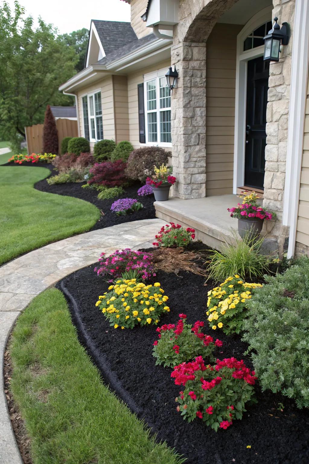 Design a welcoming entrance with strategic ground cover and plants.