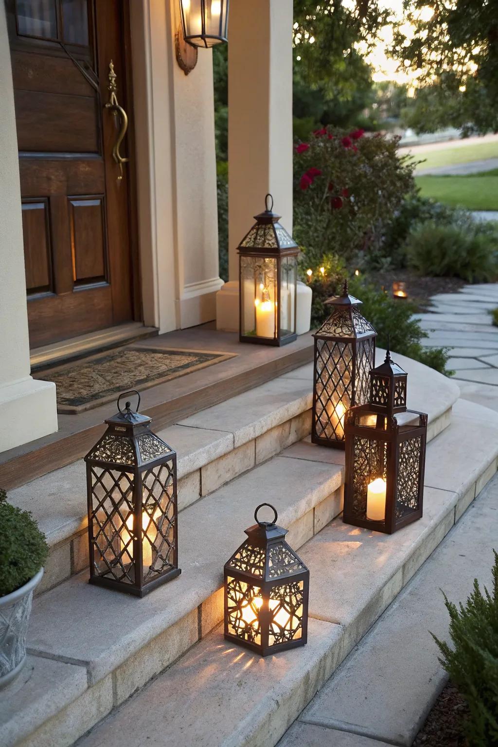 Luminaries contribute a warm radiance to your holiday porch.