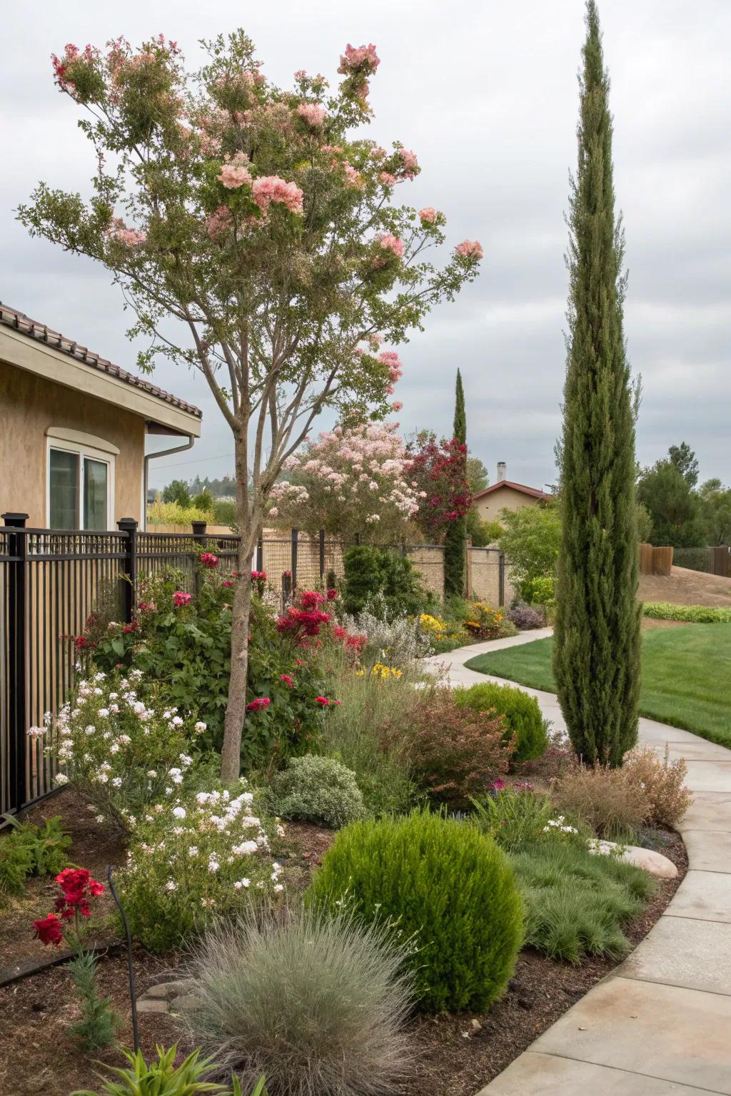 Ornamental trees and shrubs lend structure and intrigue to xeriscapes.