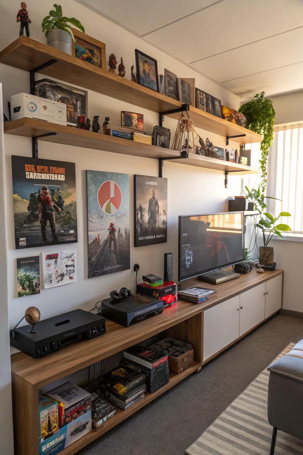 Showcase your treasures on floating shelves.