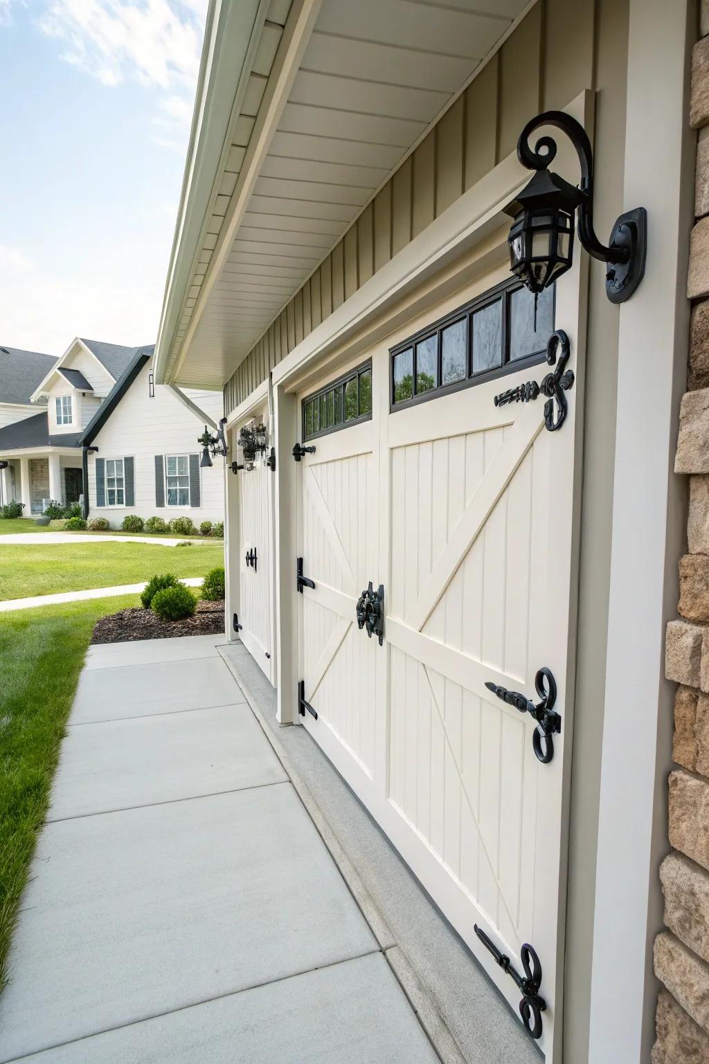 Ornamental fixtures enhancing the charm of garage trim.