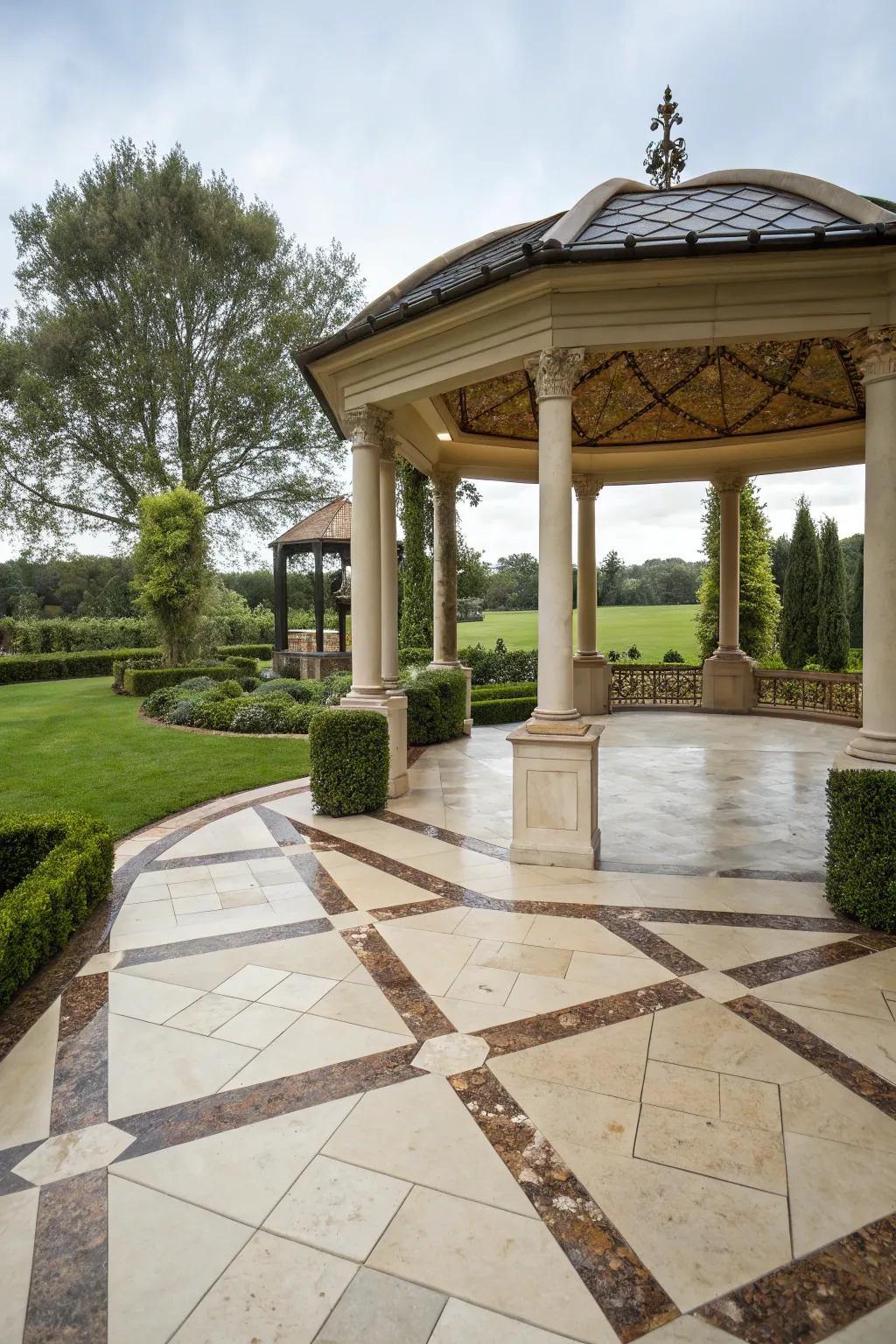 Intensify your gazebo with sophisticated rock tiles.