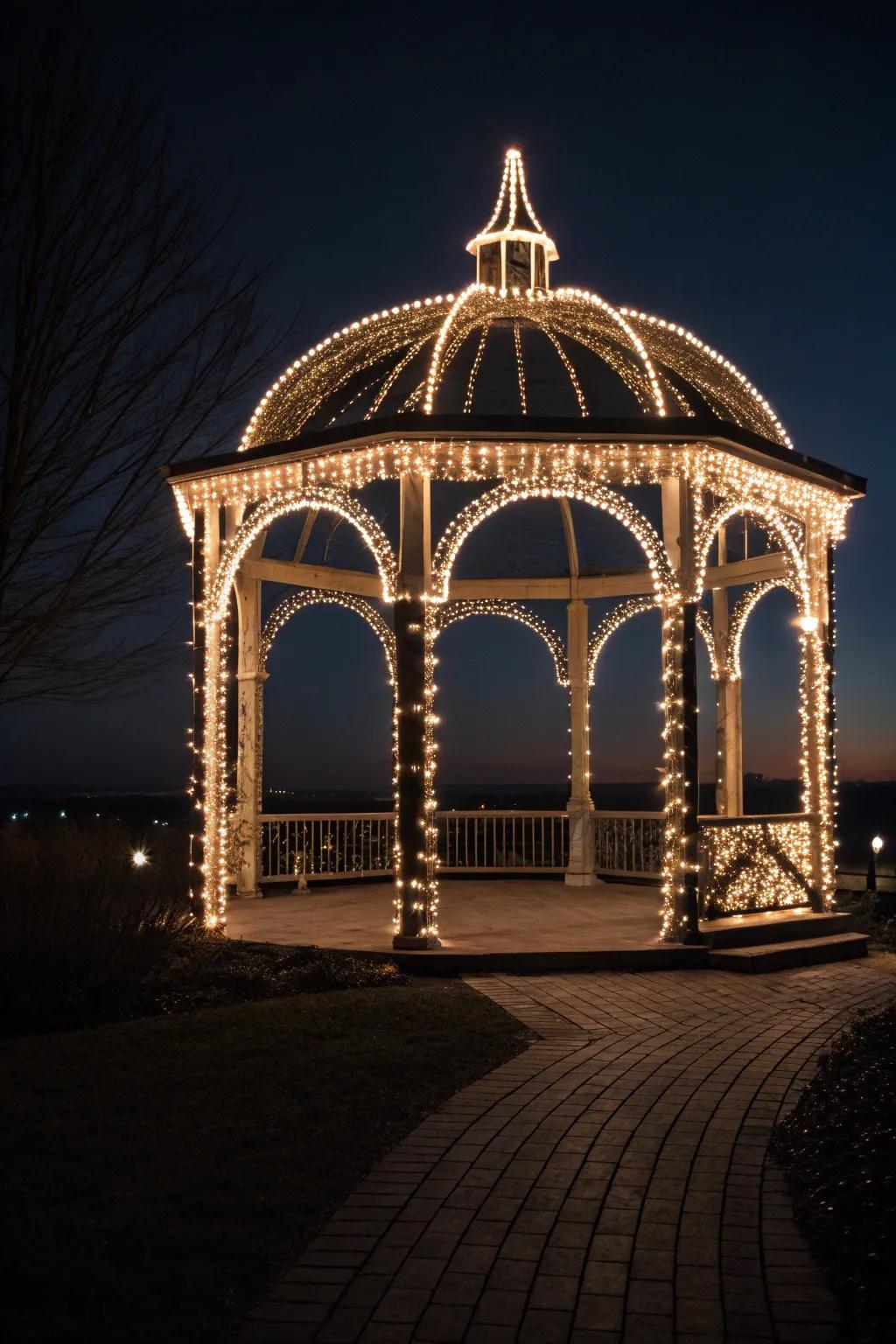Contour accents outline the gazebo, enhancing its form with visual grace.