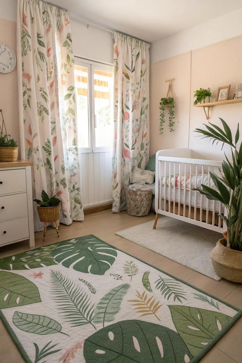 Nature-inspired materials add a natural touch to the nursery.